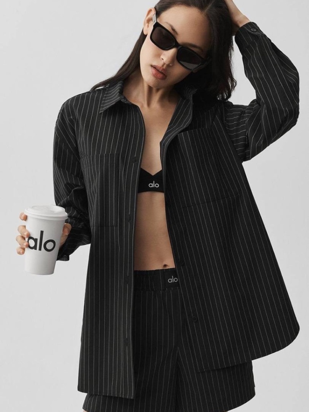 ALO Yoga Pinstripe Daylight Button-Down Shirt XS